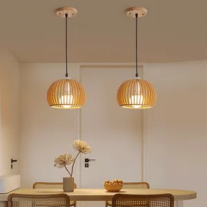 하이 퀄리티 교수형 램프 현기증 펜던트 조명 실내 식당 램프 나무 직조 램프 현대 샹들리에