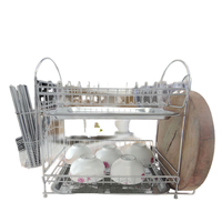 Égouttoir à vaisselle double niveau en acier inoxydable 304 sur pied avec outils de nettoyage pour le rangement de la vaisselle de cuisine
