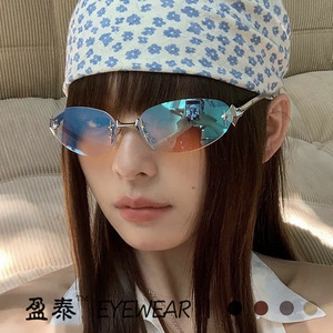 แว่นกันแดดทรงแคทอายรูปดาวไร้กรอบโลหะสีเงิน UV400 แฟชั่นสำหรับผู้หญิง - Product Image 1