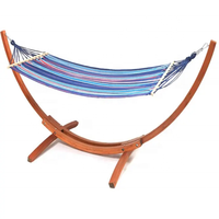 Hamac en coton rayé avec cadre en bois massif, autoportant, portable, pour jardin, cour, terrasse, lit de détente