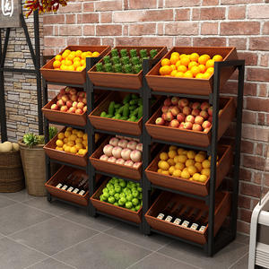 Custom Eco Durável Metálico e Madeira Supermercado Frutas e Vegetais Display Stand-Multi-Layer Comercial Prateleira Racks - Product Image 3