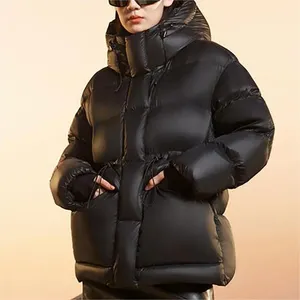 Custom High Quality Custom Winter Zipper Puffer Puffy Designer Jacket Padded Women Shiny Jacket Bubble Puffer Jacket For Women