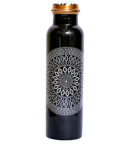 Bouteille d'eau en cuivre noir avec motif mandala, isotherme, réutilisable, anti-fuite, pour boissons chaudes et froides, usage quotidien - Product Image 2