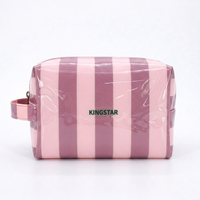 Sac de plage et de maquillage en PVC transparent rayé, imperméable, avec logo personnalisé et poignée souple – Vente en gros