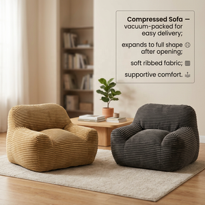 Fauteuil poire simple contemporain en velours côtelé avec mousse à mémoire de forme, emballage en boîte pour appartement et chambre - Product Image 1