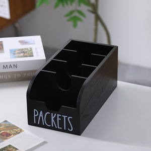 Wooden Seasoning Packet Storage Box Black Rectangle Desktop Organizer With Compartments For Tea Coffee Bags <b>Kitchen</b> Use - Product Image 3