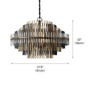 Lustre Art Déco de Luxe, Tiges en Verre, Forme de Broche, Fer, Laiton, Grand Luminaire Décoratif Surdimensionné, Lustre Rond Emil - Product Image 5