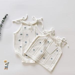 Lente baby gebreide romper baby meisjes geborduurde bodysuit peuter jongens sling katoenen kleding - Product Image 4