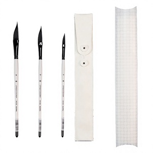 Unique Colors Watercolor <b>Brush</b> Set 3pcs <b>Professional</b> <b>Paint</b> <b>Brushes</b> with White Handle and Black/ Tip in Carry Bag - Product Image 2