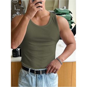 FOXA Men's Summer Tank <b>Top</b> Scoop Neck Knit Gym Workout Muscle Tank Undershirt Sleeveless Shirts - Product Image 4
