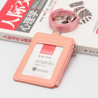 Dompet Kartu Identitas Premium dari Kulit PU dengan Kantong Koin, Resleting, Slot Kartu, Tali Leher, dan Tempat Kartu Identitas