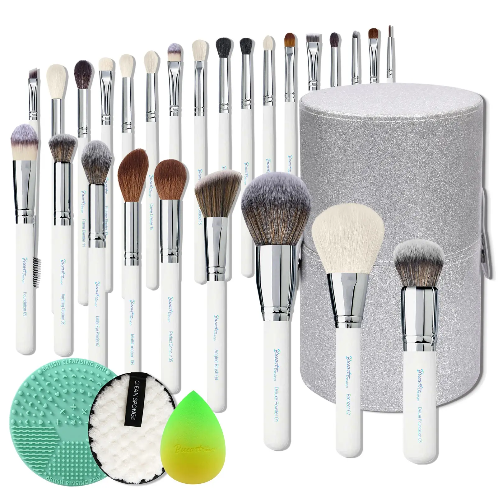 Bueart 26 Stuks Geit Natuurlijk Veganistisch Haar Professionele Witte Make-Up Borstel Set Private Label Make Up Hoge Kwaliteit Academie Kunstenaar