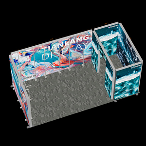 Stand de Exhibición Mega Corner Personalizado con Caja de Luz SEG, Panel Trasero Multipanel con Diseño de Olas Oceánicas y Textura de Mármol - Product Image 6