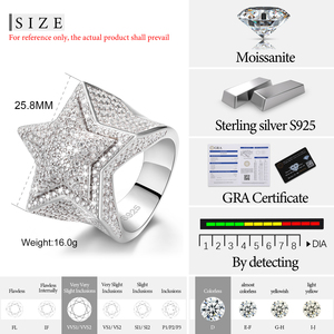 Anillo de Estrella con Diamantes Moissanite VVS, Chapado en Oro, Plata de Ley 925, Joyería <span class=keywords><strong>Fina</strong></span> <span class=keywords><strong>para</strong></span> Hombre y Mujer, Estilo Hip Hop, con Certificado GRA - Product Image 6