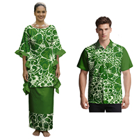 Ensemble de 2 pièces sur mesure, design personnalisé, tenues assorties pour couple polynésien, Puletasi pour femmes, chemises pour hommes à imprimé hibiscus hawaïen