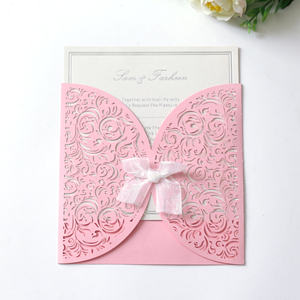 <span class=keywords><strong>Carte</strong></span> <span class=keywords><strong>d</strong></span>écoupée au laser pour <span class=keywords><strong>mariage</strong></span> et baby shower, avec ruban, <span class=keywords><strong>carte</strong></span> <span class=keywords><strong>d</strong></span>'anniversaire rose avec nœud, cartes <span class=keywords><strong>d</strong></span>'<span class=keywords><strong>invitation</strong></span> <span class=keywords><strong>de</strong></span> <span class=keywords><strong>mariage</strong></span>, vente chaude - Product Image 2