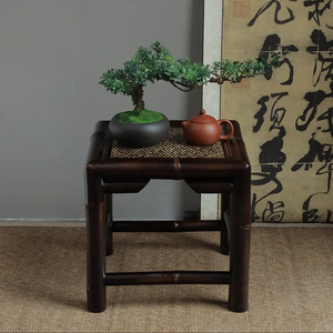 <b>Bamboo</b> Square <b>Stool</b> Ming Style Dark Color Chinese Design Handcrafted Anji Origin - Product Image 2