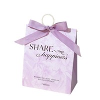 Sac en papier pour petites entreprises, boîte cadeau de mariage pour bonbons, motifs floraux colorés printemps-été avec nœuds raffinés