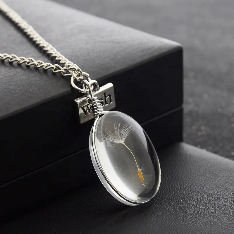 Персонализированное ожерелье с подвеской из стекла с желанием Очаровательное ожерелье с прозрачным кристаллом одуванчиком для женщин
