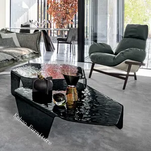Tavolini da salotto moderni di lusso in vetro curvo temperato quadrato