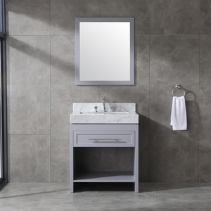 Minimalist Grey Freestanding Bathroom <b>Vanity</b> Marble Wash Basin Cabinet with Matching Grey <b>Mirror</b> for <b>Small</b> Bathrooms - Product Image 1