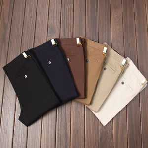 2025 pantalons d'affaires de luxe pour hommes 100% coton haut de gamme <span class=keywords><strong>grande</strong></span> <span class=keywords><strong>taille</strong></span> confortable coupe ample droite Logo personnalisé pour printemps plat - Product Image 1
