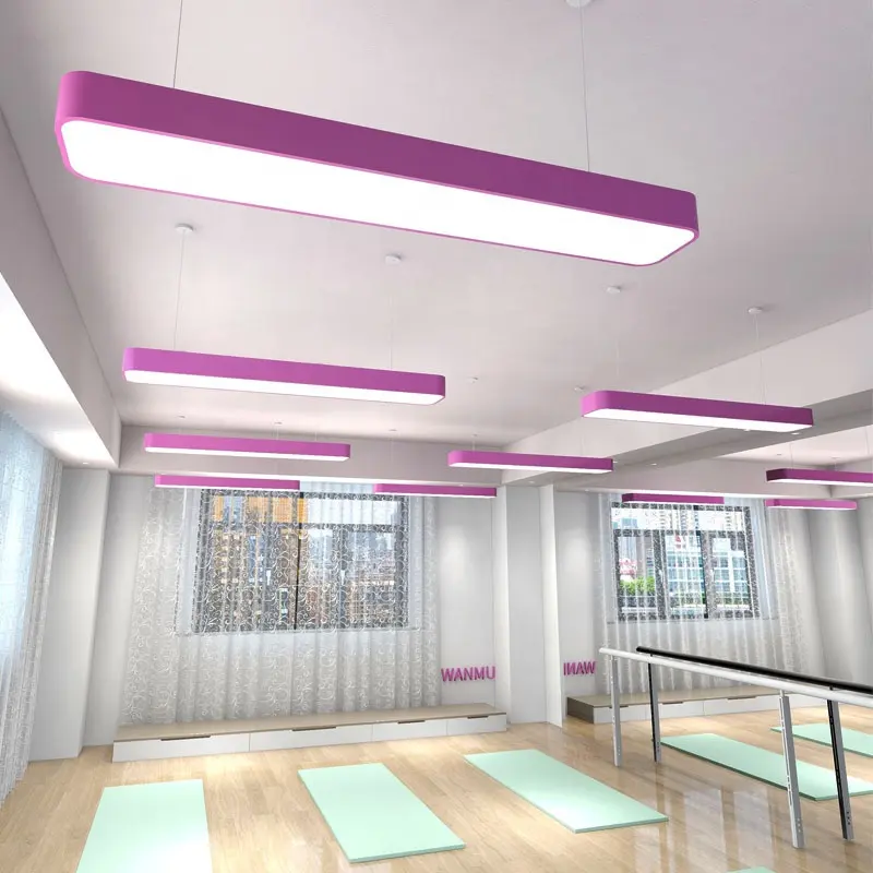 Lampu gantung led warna-warni ruang Yoga 120cm lampu gantung ungu lampu led langit-langit panjang kelas Gym studio dansa taman kanak-kanak