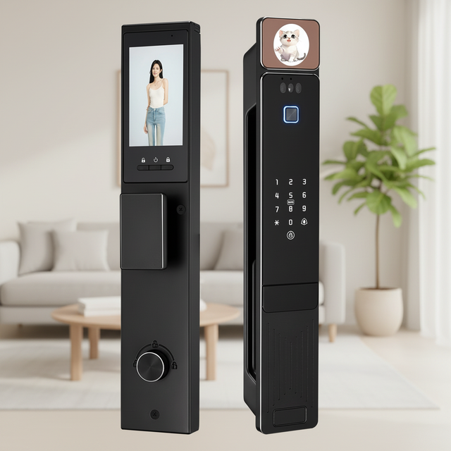 AI Voice Intercom Smart Lock 3D Face Recognition Palm Vein Aluminum Alloy Security Lock WiFi Tuya App Remote Wood Door