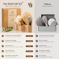 Ensemble d'accessoires de bain promotionnel Jarnier dans une boîte en bois en forme de cœur, comprenant une brosse en loofah/peigne, un ensemble de gel douche, un coffret cadeau pour la salle de bain