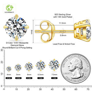GRA VVS <span class=keywords><strong>Moissanite</strong></span> 14K Geel Wit Goud Verguld 925 Sterling Zilver Friction Back Lab Gecreëerde Diamant Oorknopjes voor Dames en Heren - Product Image 4