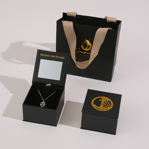 Custom Logo Flip Magnetic Jewelry <b>Box</b> with Mirror Luxury Rigid Paper <b>Gift</b> <b>Box</b> for Necklace Ring Earring Packaging - Product Image 1