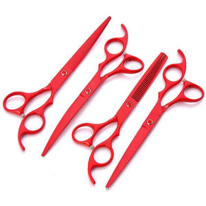 Juego de tijeras de peluquería para mascotas de 7 pulgadas, color rojo, de acero inoxidable, herramientas para cortar el pelo de perros y gatos, tijeras de peluquería prácticas para mascotas - Product Image 2