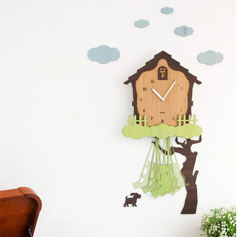 Wholesale Creative MDF Wall Clocks,Tree House Shaped with Aluminum Hand Clock,3d Clock For Child's Home Decor/