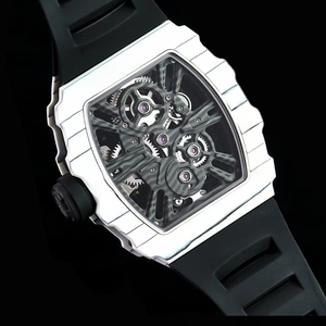 High-End Luxury Designer Style White <b>Case</b> Skeleton Automatic Mechanical <b>Watch</b> Tonneau Shape Sapphire Crystal High-Grade Rubber - Product Image 4