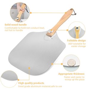 Pelle à pizza en aluminium avec manche en bois pliable 12x14 pouces, idéale pour la cuisson du <span class=keywords><strong>pain</strong></span> <span class=keywords><strong>maison</strong></span> - Product Image 5