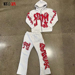 <span class=keywords><strong>Felpe</strong></span> con Zip in bianco e pantaloni della tuta a gamba larga con stampa DTG personalizzati di alta qualità e Set di <span class=keywords><strong>felpe</strong></span> da <span class=keywords><strong>uomo</strong></span> in due pezzi - Product Image 4