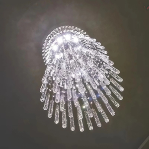 JYLIGHTING Lampadario Moderno a Spirale con Perle <span class=keywords><strong>di</strong></span> Cristallo, Lampada a Sospensione Lunga per Soffitti Alti e Scale, Design a Filamenti Misti Cromati - Product Image 3