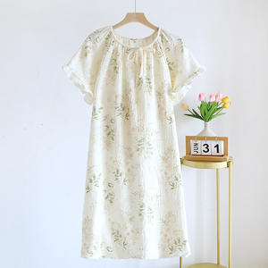 Abito <span class=keywords><strong>da</strong></span> notte 2025 floreale in raso di media lunghezza 100% <span class=keywords><strong>cotone</strong></span> a doppio strato in garza a maniche corte dolce per l'estate al ginocchio - Product Image 6