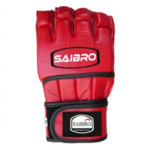 Gants de MMA Saibro en cuir, demi-doigts, fermeture Velcro, unisexe, arts martiaux, rouge - Product Image 3