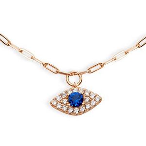 Collier pendentif Gemnel en laiton plaqué or 18 carats et rhodium, avec zircone cubique et saphir bleu porte-bonheur, motif œil protecteur, pour femme - Product Image 3