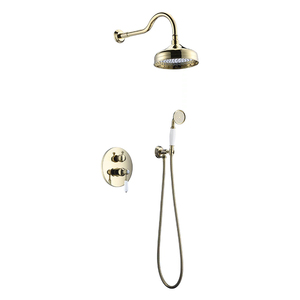 ฝักบัวอาบน้ำแบบติดผนัง รุ่น Buterfleoge Antique Brass Gold ขนาด 8 นิ้ว พร้อมชุดฝักบัวแบบฝังในผนัง ให้ละอองน้ำนุ่มนวล วัสดุเซรามิก สำหรับโรงแรม รุ่น BA-229 8 นิ้ว - Product Image 6