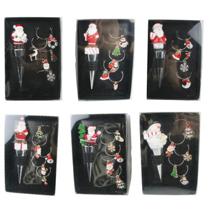 Christmas Wine Stopper And Glass Ring 5 Piece Set Plastic Bottle Christmas Decor For Wine Bottles - Product Image 2