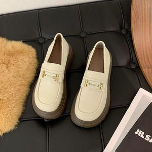 2026 Spring Women's Black Platform <b>Shoes</b> Versatile Thick Sole Leather <b>Shoes</b> Casual Flat <b>Shoes</b> Fashion Daily Wear <b>Shoes</b> - Product Image 1