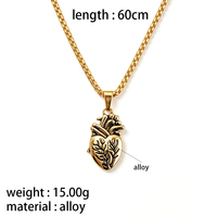 Collier populaire en forme de cœur anatomique plaqué or et argent avec chaîne à perles, style rock, pour couple, cadeau de Saint-Valentin