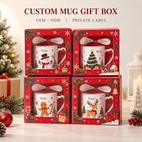 Boîte cadeau de Noël pour tasses à marque privée, avec fenêtre découpée, insert personnalisé, en carton imprimé, pliable