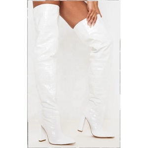 Bottes hautes pour femme style western à imprimé pierre, bottes cuissardes pointues à enfiler pour femme, talon épais et long - Product Image 4