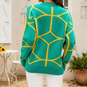 Nouveau <span class=keywords><strong>pull</strong></span> décontracté pour femmes grandes tailles, col rond, avec motif lignes et logo frontal - Product Image 6