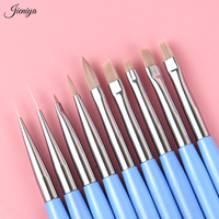 Pincel para decoración de uñas con mango de plástico azul, pincel delineador acrílico fino, herramientas de manicura, pincel para gel UV