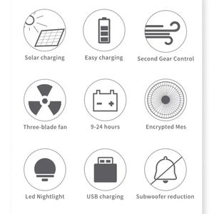 12-inch AC/DC có thể sạc lại bảng fan hâm mộ 2-tốc độ gió sạc cơ khí dẫn đèn khẩn cấp làm mát không khí khách sạn - Product Image 3