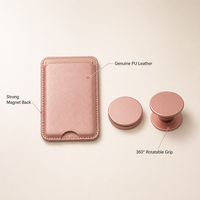 Dompet Ponsel Kulit PU MagSafe dengan Tempat Kartu dan Pegangan Lipat Pop Socket